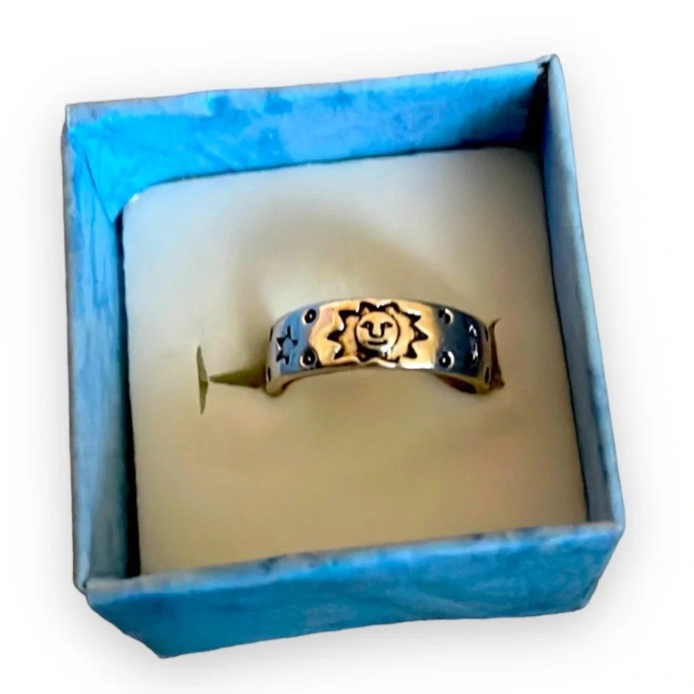 New Sterling Silver Adjustable Handmade Bohemian Celestial Sun Moon Stars Ring